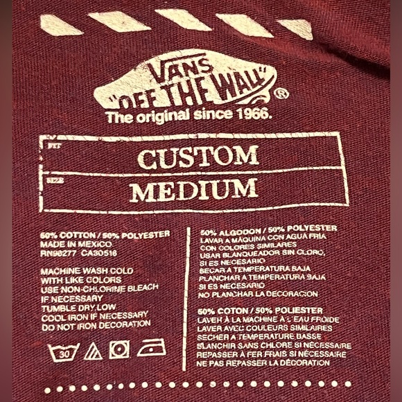 Vans red/burgundy heather and white tagless tee shirt size M - Picture 4 of 4